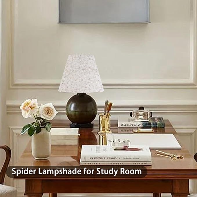 GO&SO 9" Lamp Shades Set of 2 Small Mini,5"×9"×6.4" Spider Lampshades for Table Lamps Oatmeal Beige Lampshade Replacement,Modern Lamp Shade for Nightstand (Clip Lamp Adapter Holder Not Included)