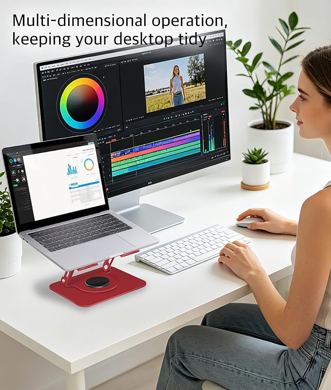 3-Year Red Swivel Laptop Stand-360° Rotating,Ergonomic Adjustable Metal Design,Fits10-16 Laptop Stand,Ideal for Desk Office & Travel,Foldable&Portable,Mechanical Style,Perfect for Everyone