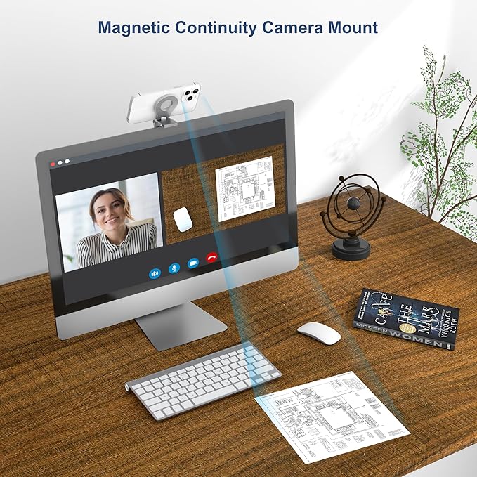 Itramax Continuity Camera Mount for Desktop Monitor,Magnetic Phone Holder for Webcam Compatible with iPhone 17 16 15 13 14 12,MagSafe,iOS 16 iMac & MacBook macOS 13 Ventura,Studio Display,TV,Silver