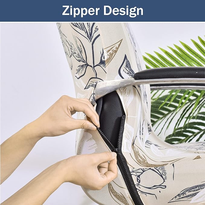 NILUOH Stretch Office Chair Cover with Zipper Printed Computer Chair Cover for Armrest Chair Universal Removable Spandex Rotating Boss Chair Slipcovers Soft Desk Chair Seat Protector for Dogs, Cats