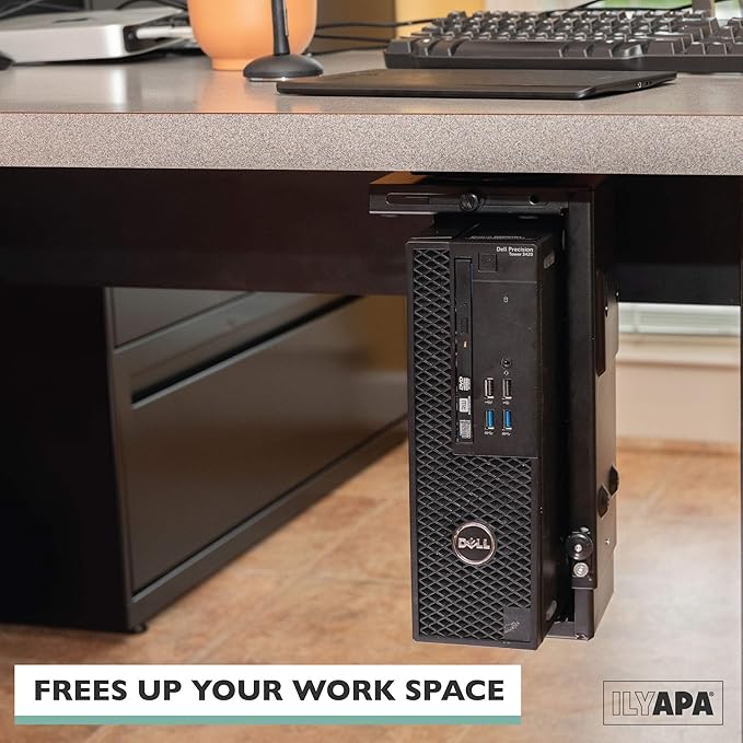 Ilyapa Under Desk Computer Mount with 360 Degree Swivel - CPU Holder for PC Desktop Tower