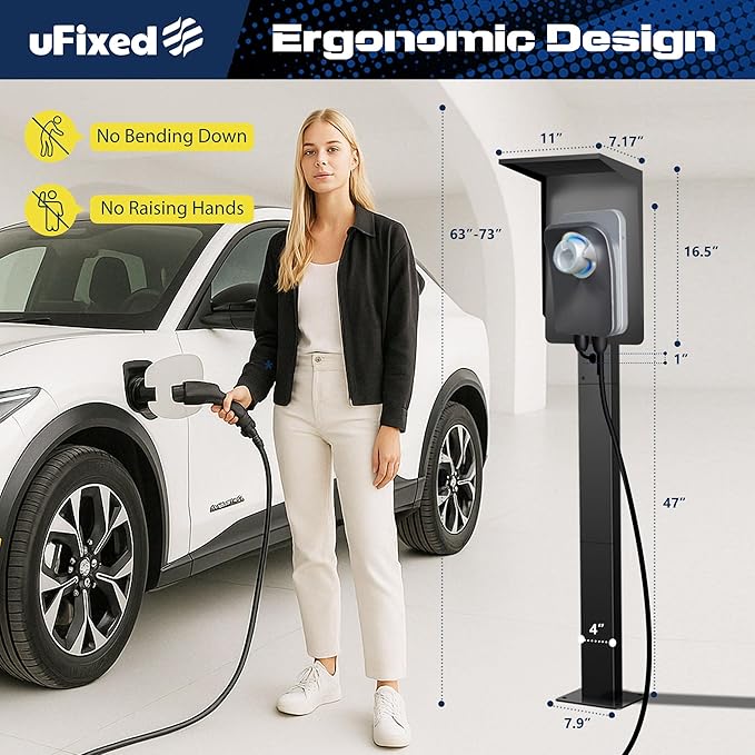 Weatherproof Pedestal with Roof for Tesla Gen3 EV Charging Stations | Heavy-Duty Stand with Top Cover, Compatible with Tesla Mobile Connector & J1772