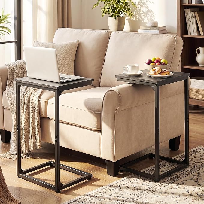 AMHANCIBLE C Shaped End Tables Set of 2, Couch Side Tables that Slide Under, TV Trays for Living Room, Bedroom, Small Space, Sofa, Dark Grey HET02BDG