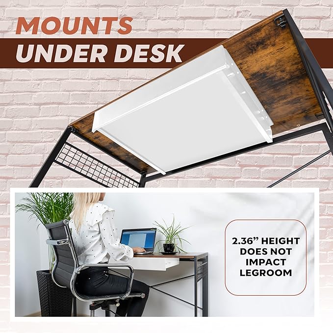 Large 23.6 Inch White Under Desk Drawer Slide Out, Great For The Office, Home And Workspace. Pencil & Undermount Pull Out Under Counter Workbench Attachable Drawer, Made Of Carbon Steel