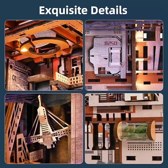 MiniCity Book Nook Kit - Industrial Space 3D Miniature Sci-Fi Scene with LED Lights, 340 Pcs DIY Assembly for Bookshelf Decor (Aerospace Foundry)