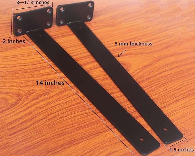 6 Pack - 14 inch Black Hidden L Shelf Bracket (1/5 Inch Thicked) Iron Floating Shelf Brackets Rustic Industrial Metal Brackets for Shelf Support