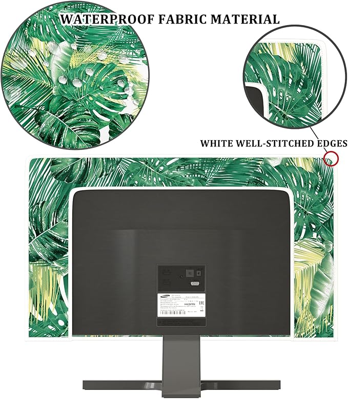 Weatherproof Television Cover 45, 46, 47, 48 Inch Water Proof TV Covers for Television LED LCD OLED TVs Protector Panel Case TV Screen Protective LCD/LED/HD，Green Tropical Leaves Design
