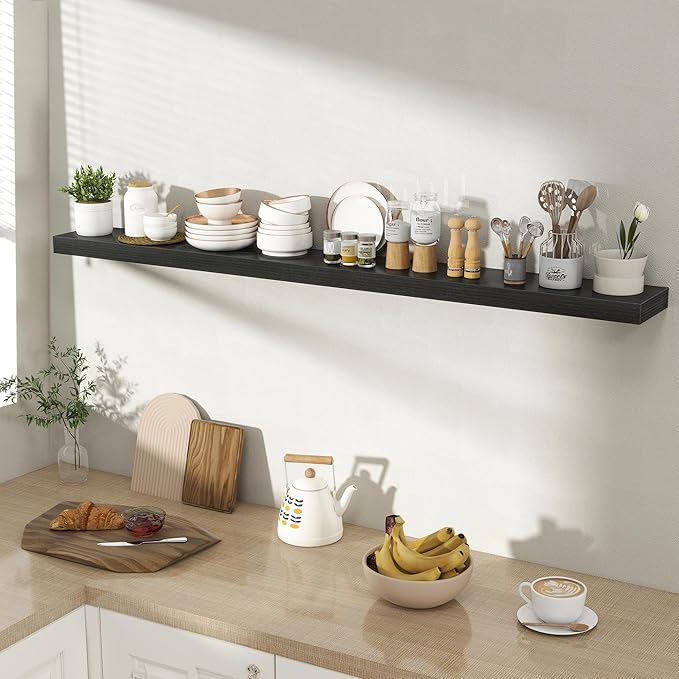 Acovy 55 Inch Floating Shelves for Wall 1 Pack, 55" Wall Shelves for Books, Storage, Decor, Wall Mounted Floating Shelf with Invisible Brackets for Kitchen, Living Room, Black