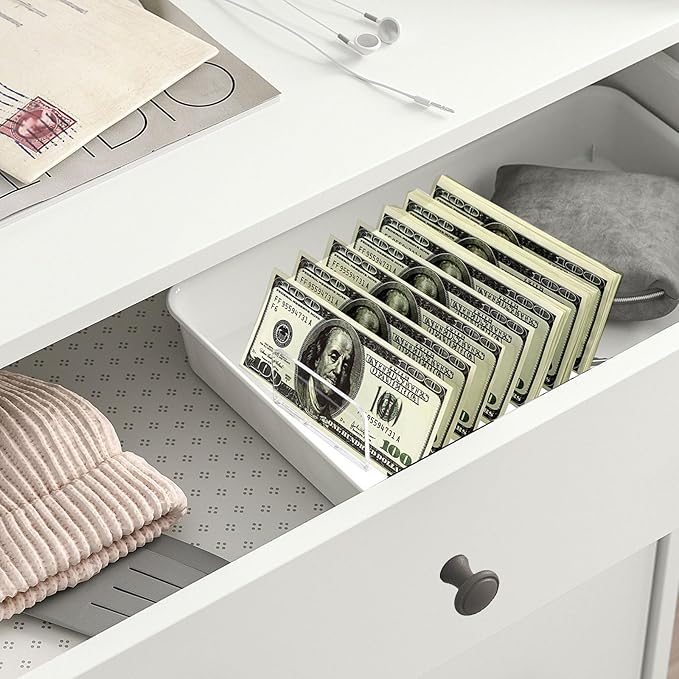 Hipiwe 2 Packs Mail Organizer Plastic Cash Tray for Desk - 7 Slots File Organizer Clear Desktop Bill Divider Holder for Paper Envelope Document Book Money Eyeshadow Makeup Palette