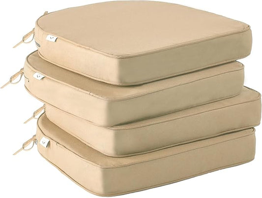 IPYNBAP Outdoor Chair Cushions Set of 4 -Waterproof Outdoor Seat Cushions for Patio Furniture, Patio Chair Cushion with Handle and Ties, Out Door Chair Pads,17x16x2-Round, Beige
