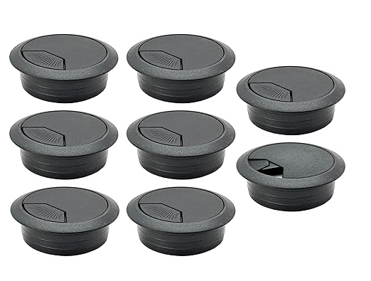 ANGSTROM 2-Inch Hole Desk Grommet Cover Organizer for Desktop Computer Electronics Wires, Black Plastic (8-Pack)