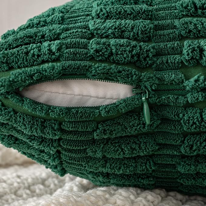 MIULEE Pack of 2 Dark Green Corduroy Decorative Christmas Pillow Covers 12x20 Inch Soft Boho Striped Throw Pillow Covers Modern Farmhouse Home Decor for Sofa Living Room Couch Bed