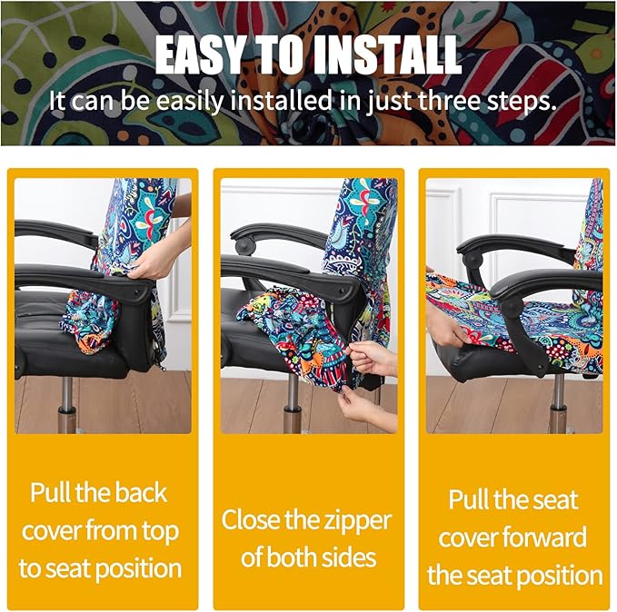 Smiry Stretch Printed Office Computer Chair Covers, Universal Desk Rotating Chair Slipcovers Removable Washable, Soft Fit Anti-Dust Spandex Protector Cover with Zipper, Blue Green