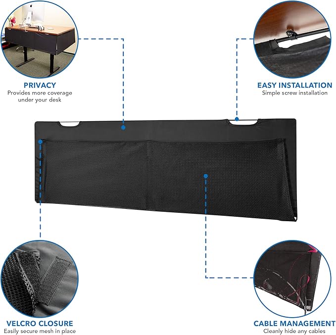 Mount-It! Under Desk Privacy Panel for Sit Stand Workstations [41 Inches Wide], with Cable Management and Organizer Pockets, Modesty Desk Skirt for Home and Office (Black)