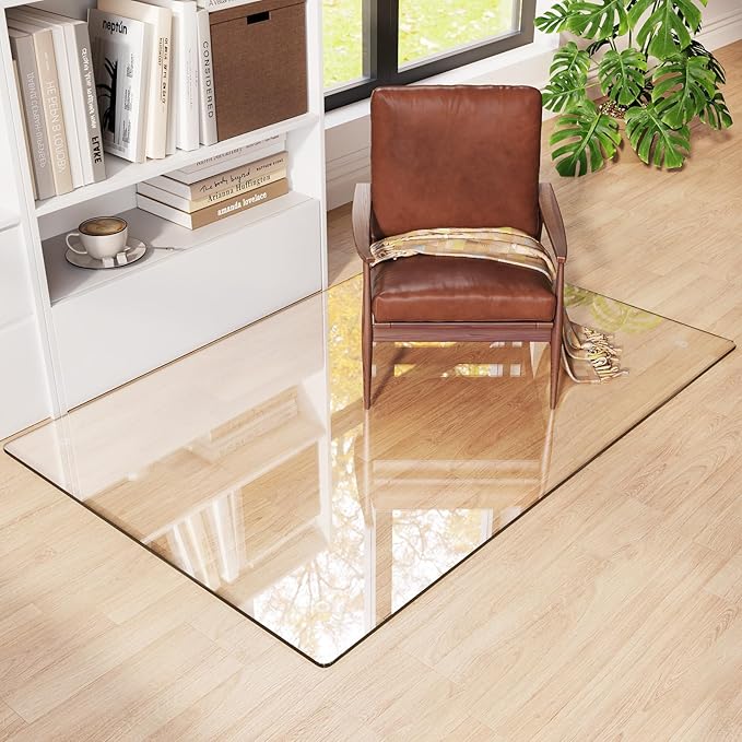Tempered Glass Chair Mat 55"x36" – Ultra-Clear Office Chair Mat for Hardwood Floors & Low-Pile Carpets – Heavy-Duty 0.2" Scratch-Resistant Surface with Non-Slip Pads – Supports 1,000 lbs