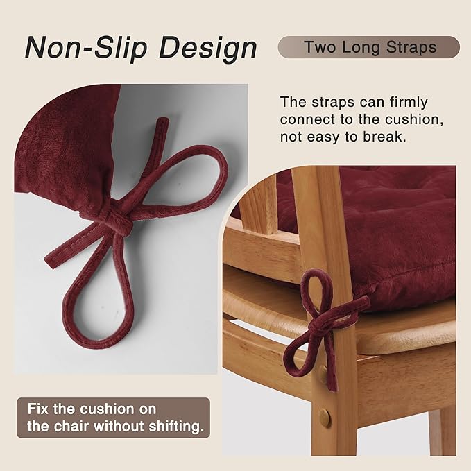 OVOV 1 Pack Chair Cushions for Dining Chairs Soft Seat Cushions for Kitchen Desk Chairs Square Chair Pads with Ties (15.5"x15.5" Burgundy)