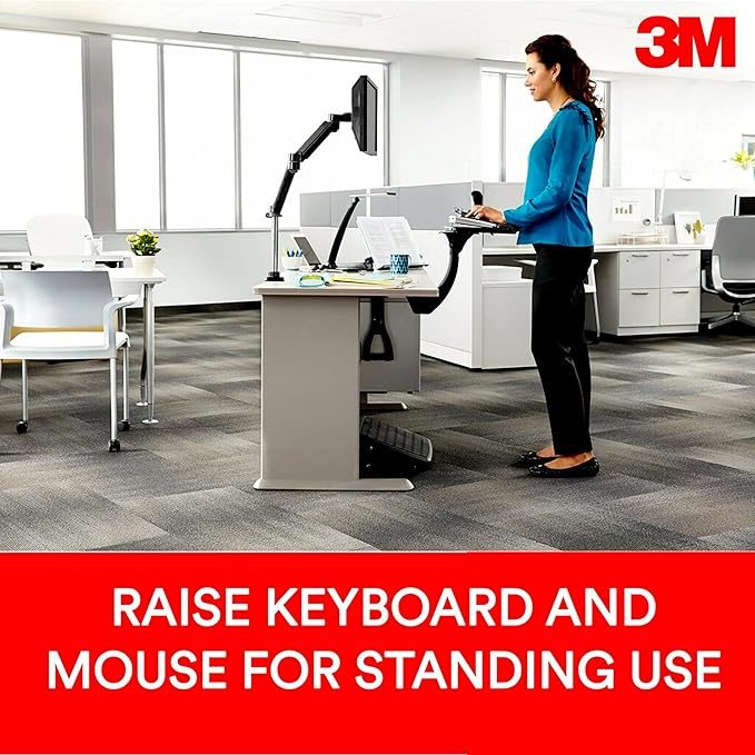3M Sit/Stand Easy Adjust Keyboard Tray, 25.5 in. x 12 in. Wood Platform, 23 in. Track, Black, Wrist Rest and Mouse Pad