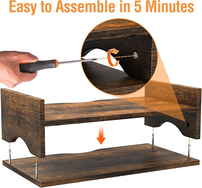 Monitor Stand Riser, 2-Tier Wood Computer Monitor Riser with Storage, Computer Screen Desk Shelf for Monitor, Laptop, PC, iMac, TV & Printer