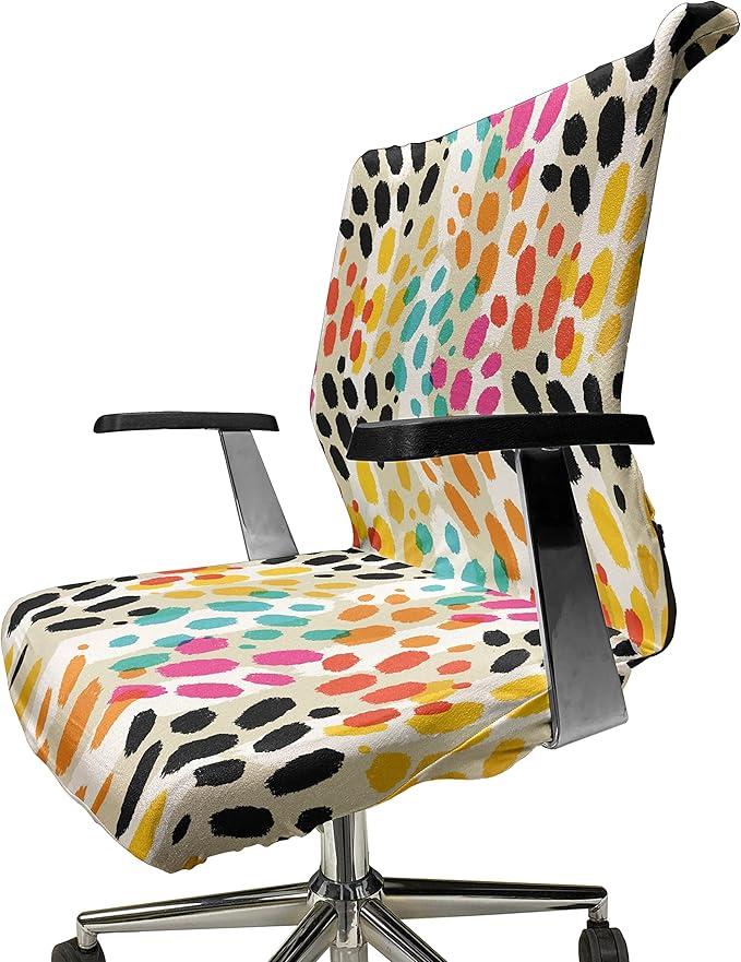 Ambesonne Colorful Office Chair Cover, Illustration of Vibrant Animal Skin Print Modern Blemishes and Stripes, Stretchable Decorative Universal Size High Back Printed Slipcover, Grey Yellow