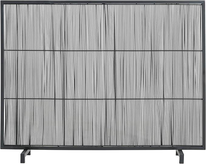 Christopher Knight Home Suho 1-Panel Iron Fireplace Screen with Vertical Bar Pattern, Durable Fire Spark Guard, Rectangular Fire Place Gate Protector for Living Room, 39" x 30", Black
