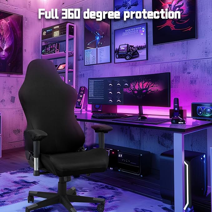 BIETYONE Gaming Chair Covers,Stretchable Computer Chair Cover,Ergonomic Office Chair Cover,for Anti Cat Scratch Protection of Computer Gamer Chair Slipcovers,Racing Chair Covers (Only Covers,Black)