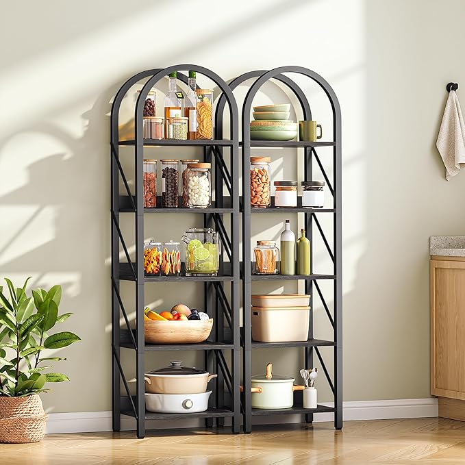 HOOBRO Bookshelf, 5-Tier Arched Bookshelf, Industrial Bookcase with Metal Frame, Tall Book Shelf Storage Organizer for Living Room, Office, Bedroom, Black BB425SJ01