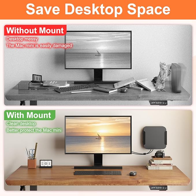 Metal Mount for Mac mini M1 M2，Monitor VESA Mount or Under Desk Mount and Wall Mount for Mac mini 2011-2023 M1 M2,with Larger Anti-Slip Pads, with Pen Holder.