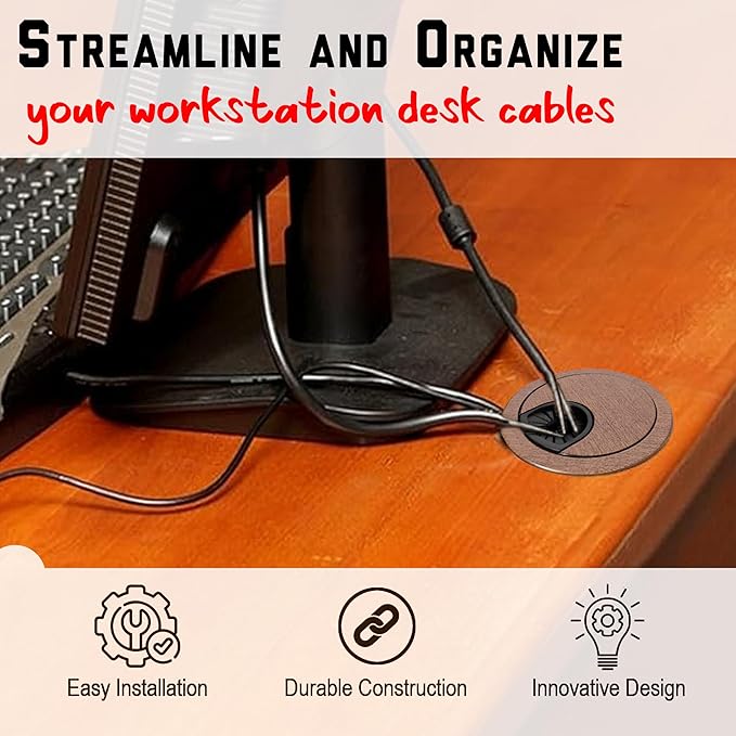Signite 5 Pcs Plastic Desk Cable Grommet 2-1/2" – Durable Desk Hole Cover for Wire Management, Desks Cord Grommet for Workstations, Tables, Countertops 60mm Hole Cover for Home & Office Use -(M. Wood)