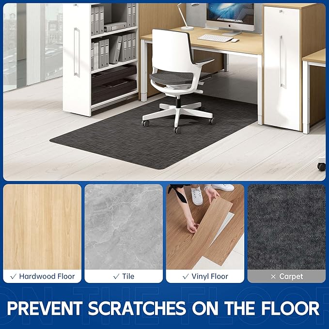 Office Chair Mat for Hardwood & Tile Floor, 46" x 72" Anti-Slip Desk Chair Mat, Easy Glide Floor Protector for Rolling Chairs, Floor Mat for Office Chair for Home Office (Black)
