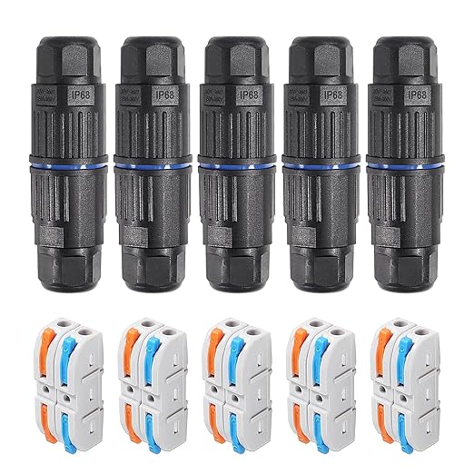 5PCS IP68 Waterproof Junction Box, Outdoor 2 Way Electrical Cable Connector, Replaceable Lever Wire Connectors for AWG 28-12, Quick Screwless Installation