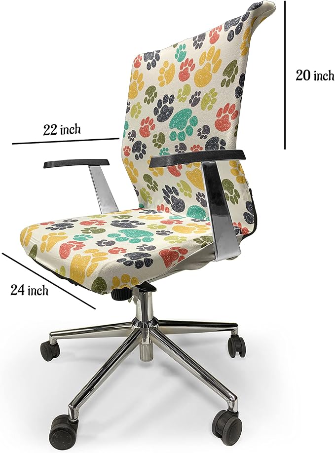Ambesonne Dog Lover Office Chair Cover, Hand Drawn Paw Print Doodles Circular Pattern Drawing Style Animal, Stretchable Decorative Universal Size High Back Printed Slipcover, Charcoal Beige