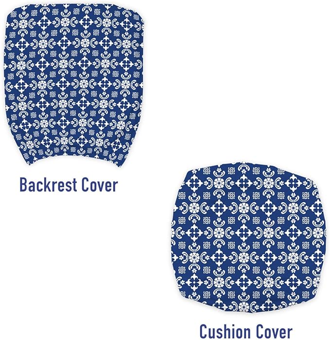 Ambesonne Folk Art Office Chair Slipcover, Talavera Tile Like Pattern Along Floral Ornaments and Abstract Forms, Protective Stretch Decorative Fabric Cover, Standard Size, Azure Blue