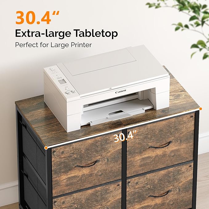 VINGLI 4 Drawer Mobile File Cabinet with Wheels Filing Cabinet Under Desk File Cabinet, Fabric Drawers Printer Stand for Home Office, Fits Letter Size, Rustic Brown