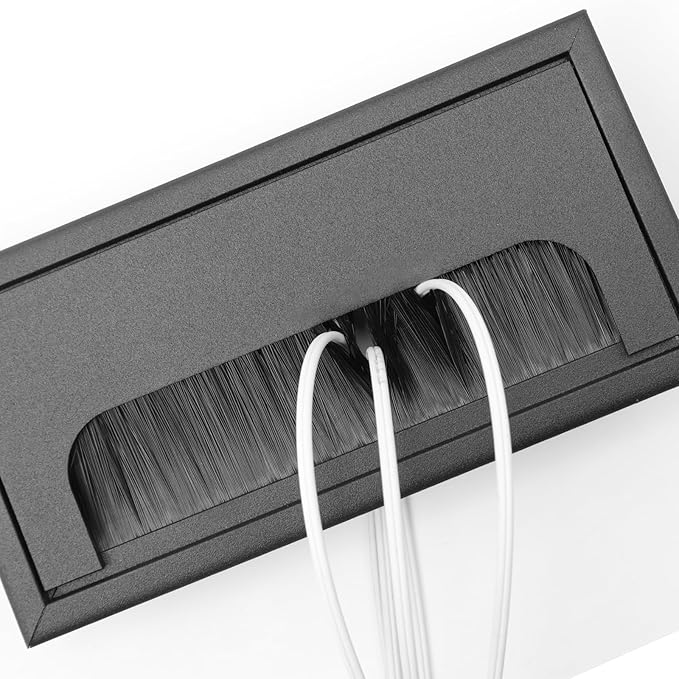 Rectangle Cable Grommet Metal Wire Hole Cover for Management of Computer Desk Wire Black 160mm x 80mm - Pack of 2