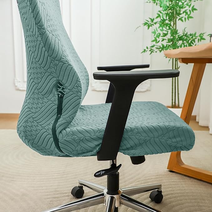 Ergonomic Office Chair Cover with Headrest Covers Green Jacquard Stretch Desk Chair and Headrest Slipcovers Washable