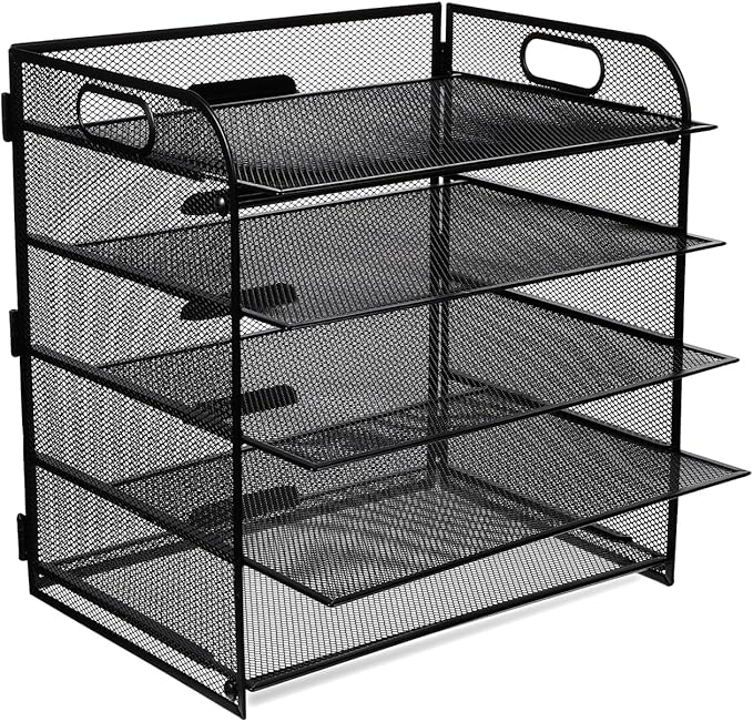 Cabilock 5 Tier Paper Organizer Letter Tray - Mesh Desk File Organizer with Handle Paper Sorter Holder for Letter/A4 Office File Folder