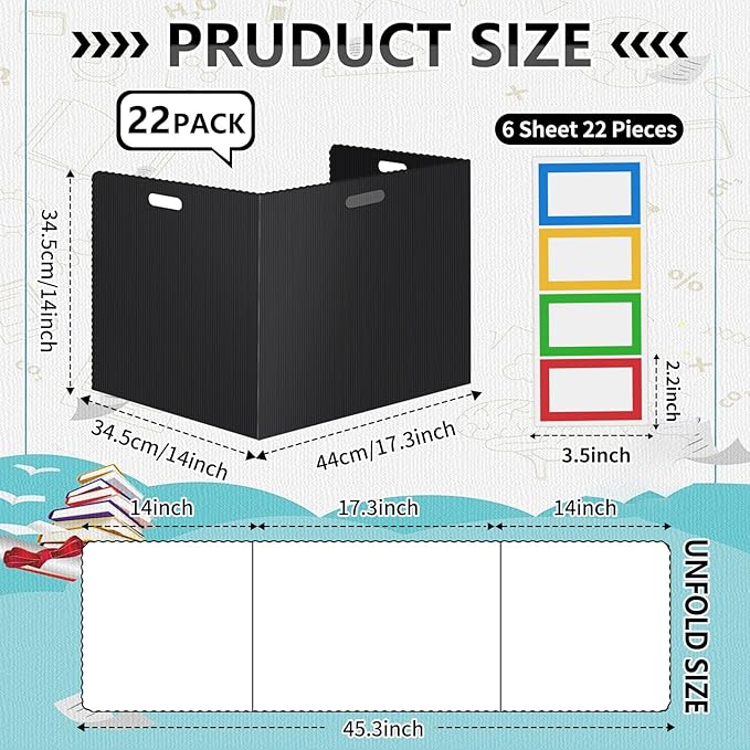 22 Pcs Desk Dividers for Students 14 × 17.5 × 14 Inch Plastic Waterproof Privacy Folders Shields Test Dividers with Black Classroom Privacy Boards for School Study Teacher Supplies