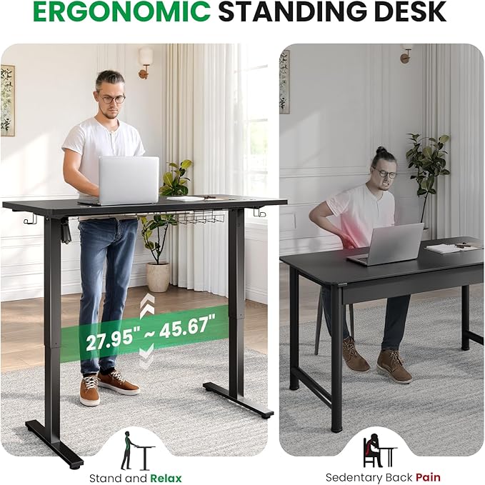 SIAGO Electric Standing Desk Adjustable - 55 x 24 Inch Sit Stand up Desk with 0.8 Inch Thick Tabletop - Adjustable Height Table with 3 Memory Preset, Cable Management for Home Office