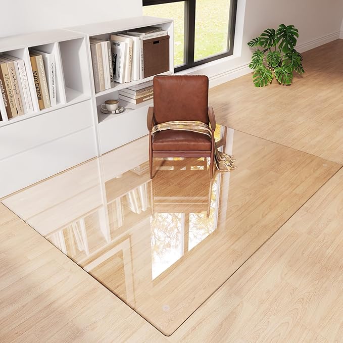 Tempered Glass Chair Mat 72"x54" – Ultra-Clear Office Chair Mat for Hardwood Floors & Low-Pile Carpets – Heavy-Duty 0.2" Scratch-Resistant Surface with Non-Slip Pads – Supports 1,000 lbs