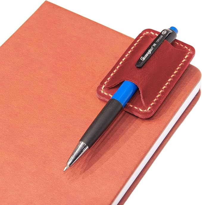Handmade Leather Pen Holder Clip Notebook Pen Loop Stylish, Leather Pen Holderfor Books, notebook pen pencil holder clip and Practical Pen Organizer (Single Pen Holder (Red))
