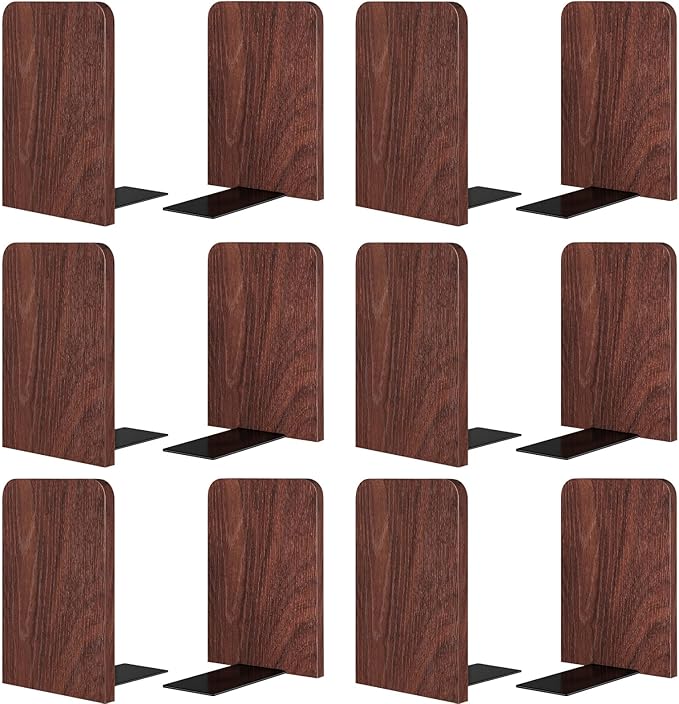 6Pairs Book Ends Bulk Square Wooden Book Ends Heavy Duty Bookends