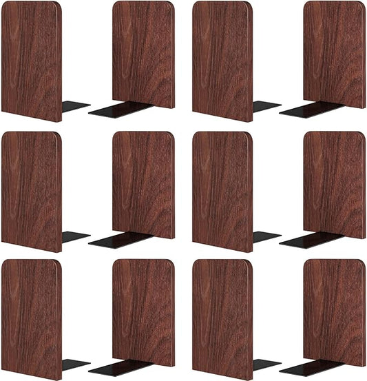 6Pairs Book Ends Bulk Square Wooden Book Ends Heavy Duty Bookends