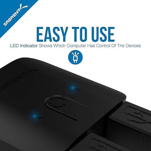 SABRENT USB 2.0 Sharing Switch for Multiple Computers and Peripherals LED Device Indicators (USB-SW20) Black