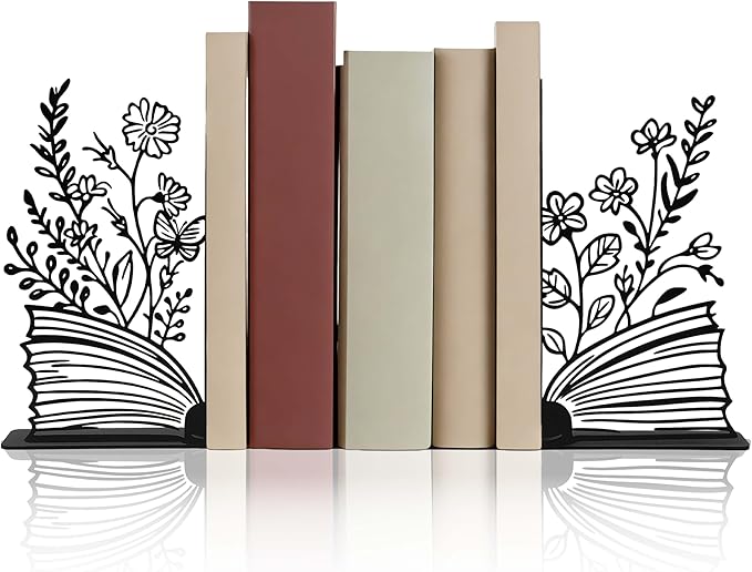 Black Cute and Unique Metal Bookends, Creative Book Accessories Decor,Fantasy Book Ends for Home Office, Bookshelf, Reading Room, and Study Room, Stylish Decorative Bookends for Book Lovers