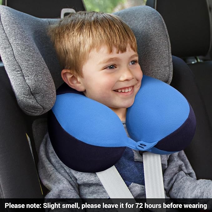 COOLBEBE Kids Travel Neck Pillow 2PCS Softly Headrest Travel Pillow for Car & Airplane, Traveling Gifts for Toddler & Children (Blue & Pink)