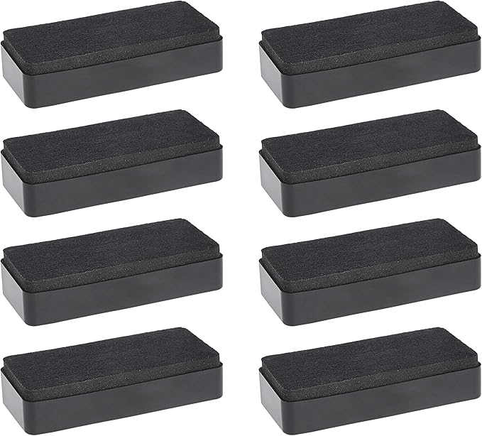 Amazon Basics Dry-Erase Whiteboard Erasers with Soft Pile, for School, Office, Home, and Classroom, Black, 8-Pack