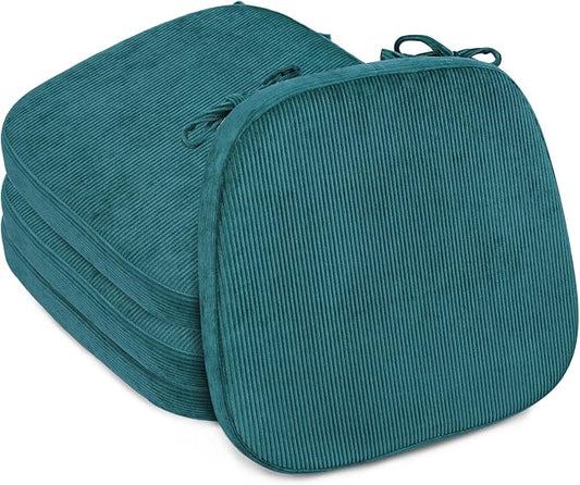 2.5" Thick Chair Cushions for Dining Chair, Corduroy Foam Kitchen Chair Pads, U Shaped Indoor Seat Cushions with Ties & Non-Slip Backing, Removable Washable Cover, 17''x16.5'', Set of 4, Blue