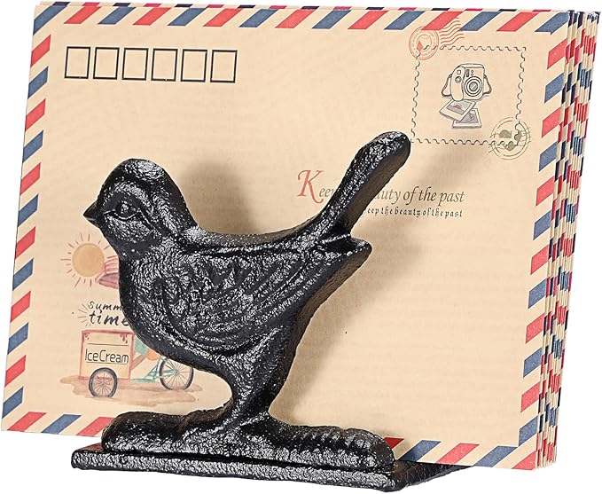 BTSKY Cast Iron Mail Organizer Countertop, Heavy Duty Desk Mail Holder for Letters & Documents, Vertical Envelope Sorter for Home Office, Bill Rack - Black, Bird Shape