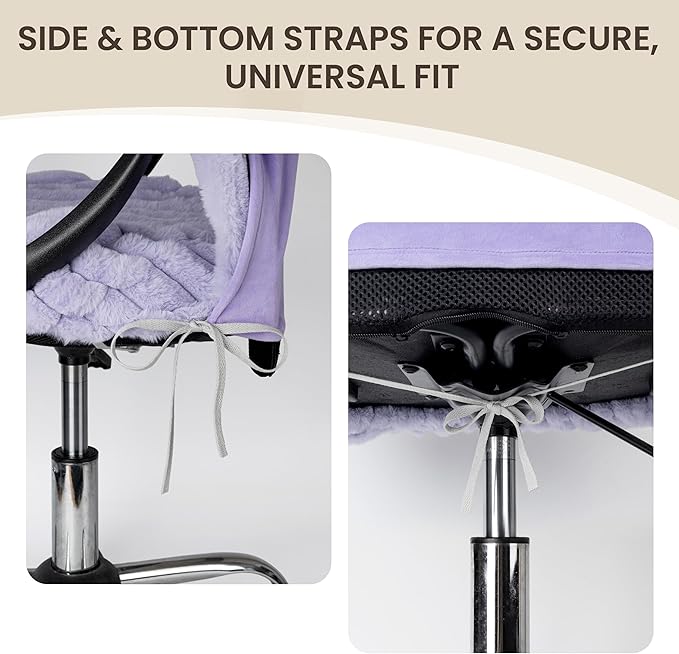 AELS Faux Fur Striped Office Chair Cover, Desk Chair Cover Computer Office Chair Covers - Fits Desk Chair/Armchair, Soft Breathable Fabric - Washable & Removable for Home & Office, Lilac
