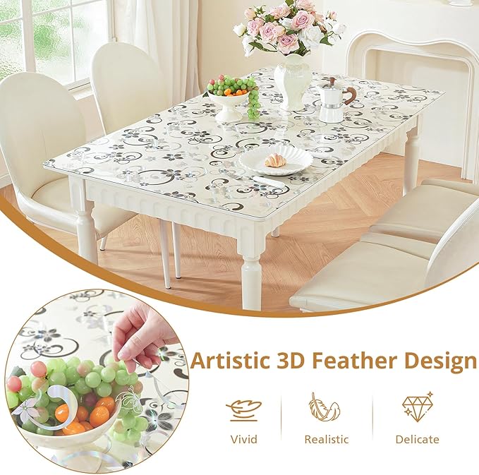 LovePads Floral Clear Table Cover Protector - 24 x 36 Inch Thick Plastic Table Cloth, Waterproof PVC Desk Mat for Dining Room Table, Wood Furniture Topper, Anti-Scratch Desk Pad for Kids Writing,